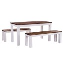 Brasilmöbel Esstisch 140x80 + 2 Bänke 140 Eiche-Weiss