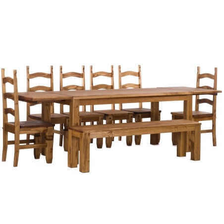 Brasilmöbel Tisch Rio Classico 180x80 + 6 Stühle + Sitzbank + 2x Ansteckplatten