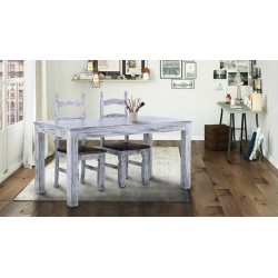 Esstisch 90x73 Rio Classico Eiche Weiss massiver Pinien Holztisch - vorgerichtet für Ansteckplatten - Tisch ausziehbar
