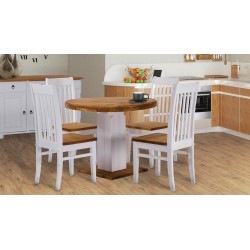 Esstisch 140x140 Rio Classico Eiche Weiss massiver Pinien Holztisch - Tischplatte mit Sperrholzeinlage