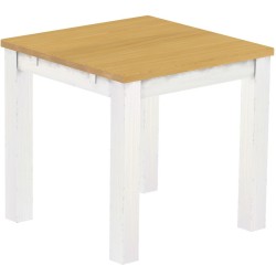 Esstisch 80x80 Rio Classico Eiche hell Weiss massiver Pinien Holztisch - vorgerichtet für Ansteckplatten - Tisch ausziehbar