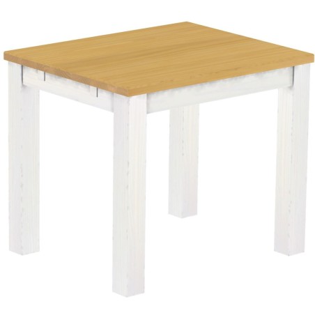 Esstisch 90x73 Rio Classico Eiche hell Weiss massiver Pinien Holztisch - vorgerichtet für Ansteckplatten - Tisch ausziehbar
