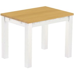 Esstisch 100x73 Rio Classico Eiche hell Weiss massiver Pinien Holztisch - vorgerichtet für Ansteckplatten - Tisch ausziehbar