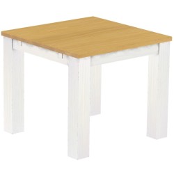 Esstisch 90x90 Rio Classico Eiche hell Weiss massiver Pinien Holztisch - vorgerichtet für Ansteckplatten - Tisch ausziehbar