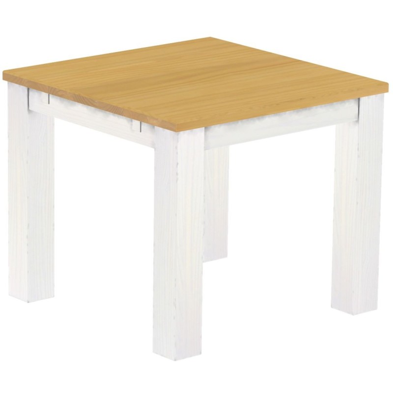 Esstisch 90x90 Rio Classico Eiche hell Weiss massiver Pinien Holztisch - vorgerichtet für Ansteckplatten - Tisch ausziehbar