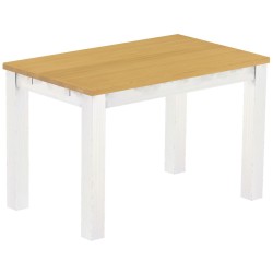 Esstisch 120x73 Rio Classico Eiche hell Weiss massiver Pinien Holztisch - vorgerichtet für Ansteckplatten - Tisch ausziehbar