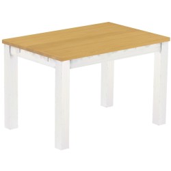 Esstisch 120x80 Rio Classico Eiche hell Weiss massiver Pinien Holztisch - vorgerichtet für Ansteckplatten - Tisch ausziehbar