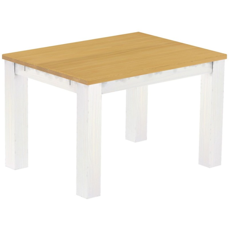 Esstisch 120x90 Rio Classico Eiche hell Weiss massiver Pinien Holztisch - vorgerichtet für Ansteckplatten - Tisch ausziehbar