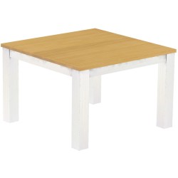 Esstisch 120x120 Rio Classico Eiche hell Weiss massiver Pinien Holztisch - vorgerichtet für Ansteckplatten - Tisch ausziehbar