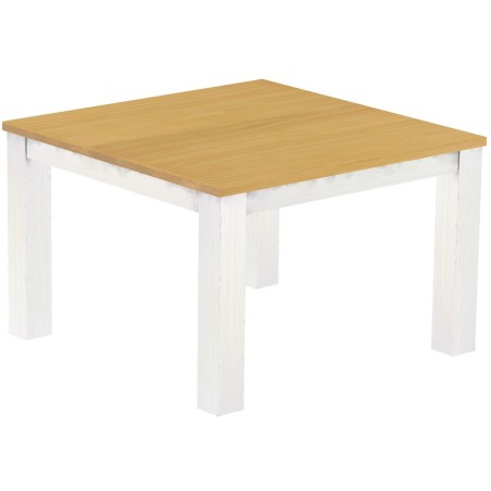 Esstisch 120x120 Rio Classico Eiche hell Weiss massiver Pinien Holztisch - vorgerichtet für Ansteckplatten - Tisch ausziehbar