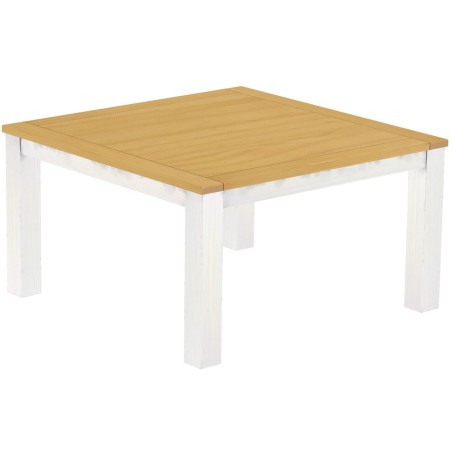 Esstisch 140x140 Rio Classico Eiche hell Weiss massiver Pinien Holztisch - Tischplatte mit Sperrholzeinlage