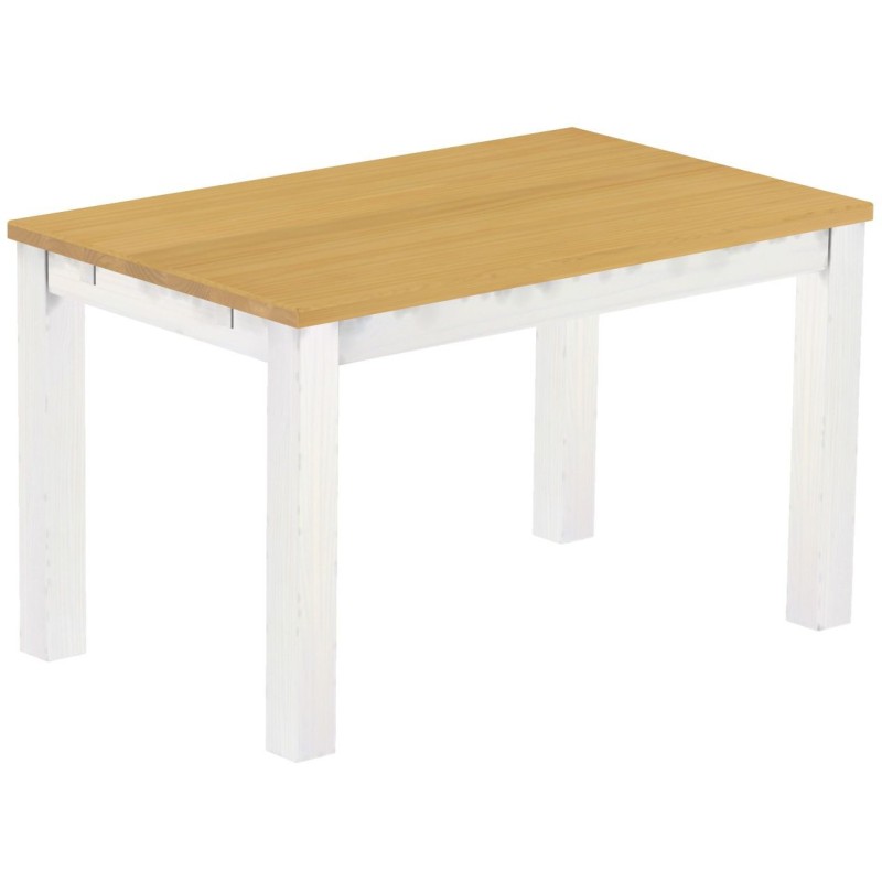Esstisch 130x80 Rio Classico Eiche hell Weiss massiver Pinien Holztisch - vorgerichtet für Ansteckplatten - Tisch ausziehbar
