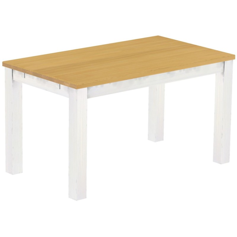 Esstisch 140x80 Rio Classico Eiche hell Weiss massiver Pinien Holztisch - vorgerichtet für Ansteckplatten - Tisch ausziehbar