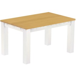 Esstisch 140x90 Rio Classico Eiche hell Weiss massiver Pinien Holztisch - vorgerichtet für Ansteckplatten - Tisch ausziehbar