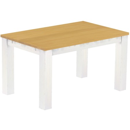 Esstisch 140x90 Rio Classico Eiche hell Weiss massiver Pinien Holztisch - vorgerichtet für Ansteckplatten - Tisch ausziehbar