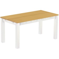 Esstisch 160x80 Rio Classico Eiche hell Weiss massiver Pinien Holztisch - vorgerichtet für Ansteckplatten - Tisch ausziehbar