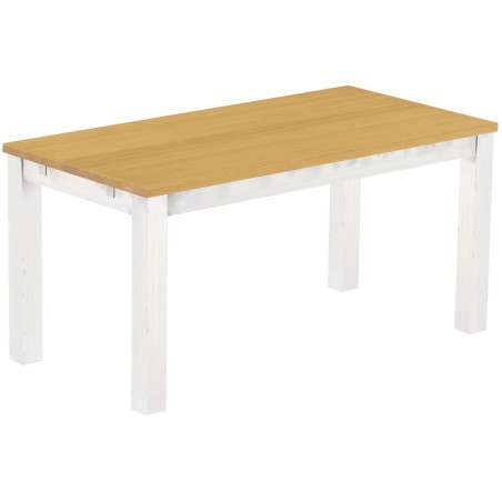 Esstisch 160x80 Rio Classico Eiche hell Weiss massiver Pinien Holztisch - vorgerichtet für Ansteckplatten - Tisch ausziehbar