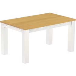 Esstisch 150x90 Rio Classico Eiche hell Weiss massiver Pinien Holztisch - vorgerichtet für Ansteckplatten - Tisch ausziehbar
