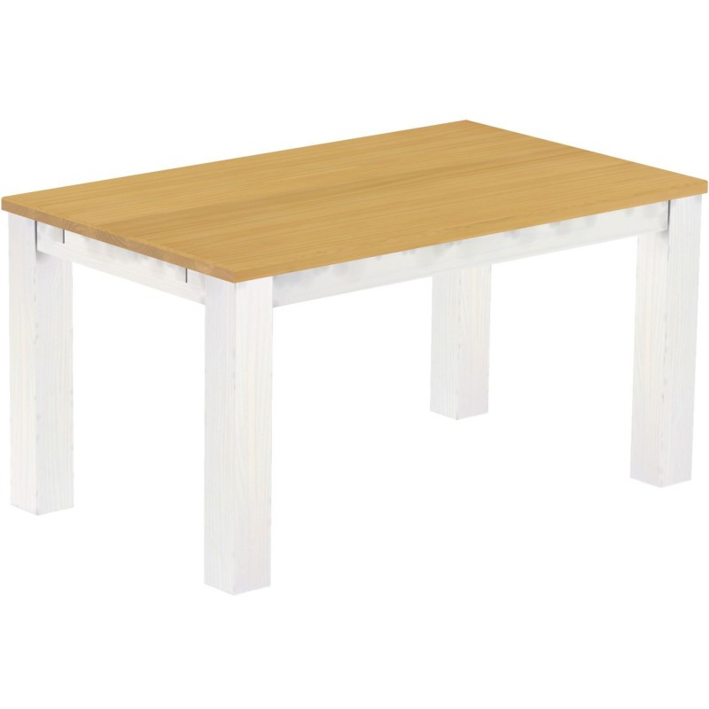 Esstisch 150x90 Rio Classico Eiche hell Weiss massiver Pinien Holztisch - vorgerichtet für Ansteckplatten - Tisch ausziehbar