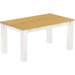 Esstisch 160x90 Rio Classico Eiche hell Weiss massiver Pinien Holztisch - vorgerichtet für Ansteckplatten - Tisch ausziehbar