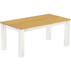 Esstisch 180x90 Rio Classico Eiche hell Weiss massiver Pinien Holztisch - vorgerichtet für Ansteckplatten - Tisch ausziehbar