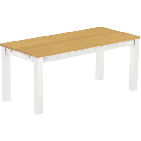 Esstisch 180x80 Rio Classico Eiche hell Weiss massiver Pinien Holztisch - vorgerichtet für Ansteckplatten - Tisch ausziehbar