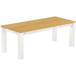 Esstisch 208x90 Rio Classico Eiche hell Weiss massiver Pinien Holztisch - vorgerichtet für Ansteckplatten - Tisch ausziehbar