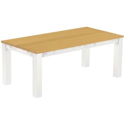 Esstisch 200x100 Rio Classico Eiche hell Weiss massiver Pinien Holztisch - vorgerichtet für Ansteckplatten - Tisch ausziehbar