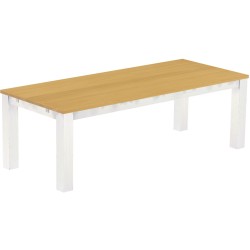 Esstisch 240x100 Rio Classico Eiche hell Weiss massiver Pinien Holztisch - vorgerichtet für Ansteckplatten - Tisch ausziehbar