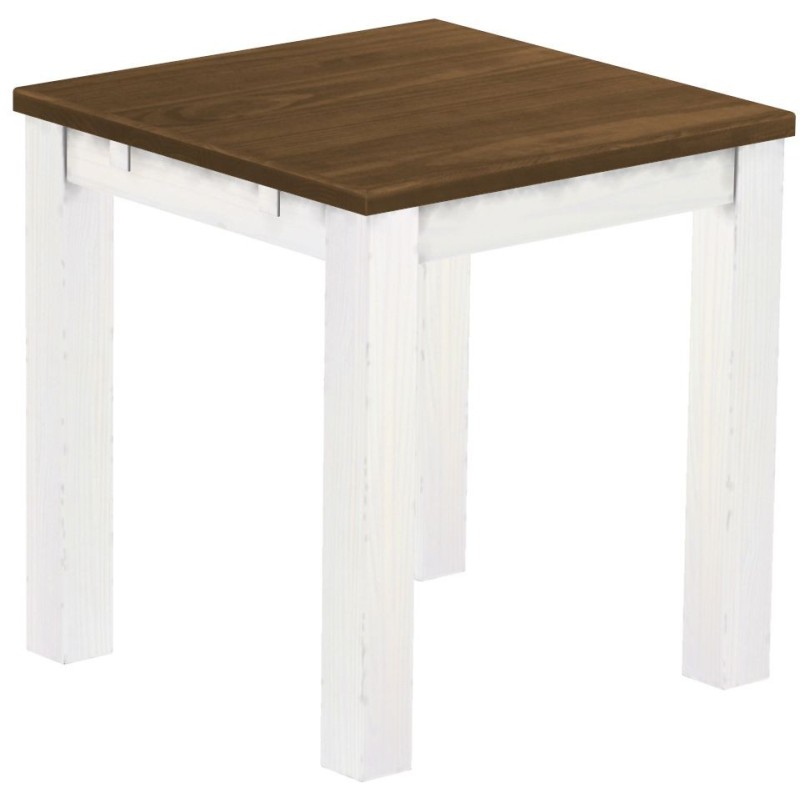 Esstisch 73x73 Rio Classico Nussbaum Weiss massiver Pinien Holztisch - vorgerichtet für Ansteckplatten - Tisch ausziehbar