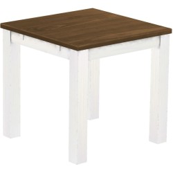 Esstisch 80x80 Rio Classico Nussbaum Weiss massiver Pinien Holztisch - vorgerichtet für Ansteckplatten - Tisch ausziehbar