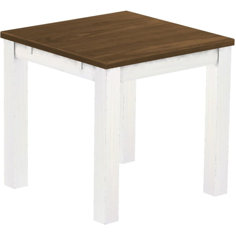 Esstisch 80x80 Rio Classico Nussbaum Weiss massiver Pinien Holztisch - vorgerichtet für Ansteckplatten - Tisch ausziehbar