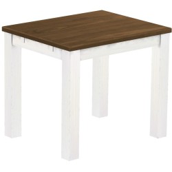 Esstisch 90x73 Rio Classico Nussbaum Weiss massiver Pinien Holztisch - vorgerichtet für Ansteckplatten - Tisch ausziehbar