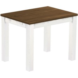 Esstisch 100x73 Rio Classico Nussbaum Weiss massiver Pinien Holztisch - vorgerichtet für Ansteckplatten - Tisch ausziehbar