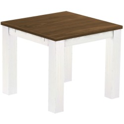Esstisch 90x90 Rio Classico Nussbaum Weiss massiver Pinien Holztisch - vorgerichtet für Ansteckplatten - Tisch ausziehbar
