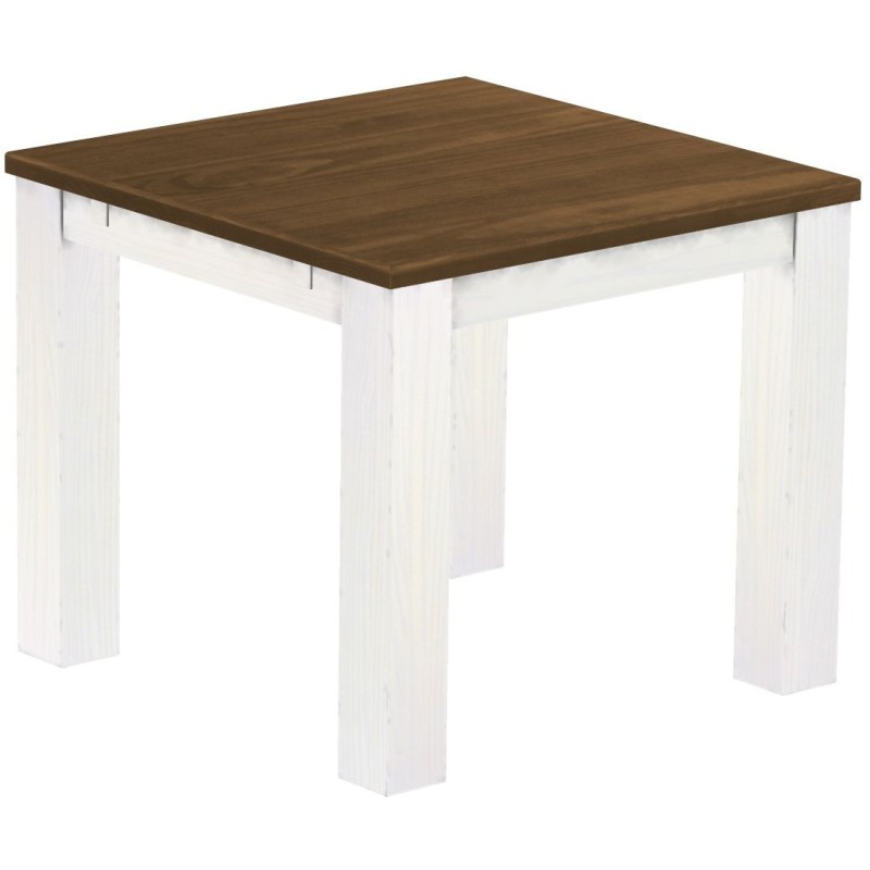 Esstisch 90x90 Rio Classico Nussbaum Weiss massiver Pinien Holztisch - vorgerichtet für Ansteckplatten - Tisch ausziehbar