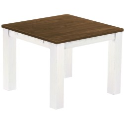 Esstisch 100x100 Rio Classico Nussbaum Weiss massiver Pinien Holztisch - vorgerichtet für Ansteckplatten - Tisch ausziehbar
