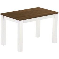 Esstisch 120x73 Rio Classico Nussbaum Weiss massiver Pinien Holztisch - vorgerichtet für Ansteckplatten - Tisch ausziehbar
