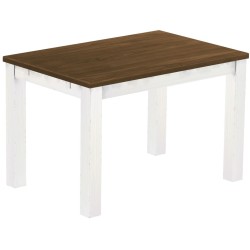 Esstisch 120x80 Rio Classico Nussbaum Weiss massiver Pinien Holztisch - vorgerichtet für Ansteckplatten - Tisch ausziehbar