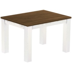 Esstisch 120x90 Rio Classico Nussbaum Weiss massiver Pinien Holztisch - vorgerichtet für Ansteckplatten - Tisch ausziehbar