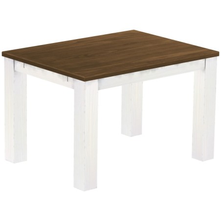 Esstisch 120x90 Rio Classico Nussbaum Weiss massiver Pinien Holztisch - vorgerichtet für Ansteckplatten - Tisch ausziehbar
