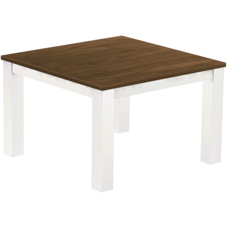 Esstisch 120x120 Rio Classico Nussbaum Weiss massiver Pinien Holztisch - vorgerichtet für Ansteckplatten - Tisch ausziehbar
