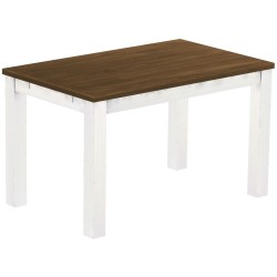 Esstisch 130x80 Rio Classico Nussbaum Weiss massiver Pinien Holztisch - vorgerichtet für Ansteckplatten - Tisch ausziehbar
