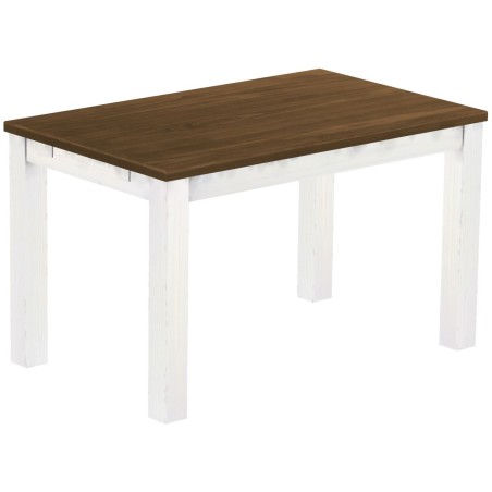 Esstisch 130x80 Rio Classico Nussbaum Weiss massiver Pinien Holztisch - vorgerichtet für Ansteckplatten - Tisch ausziehbar