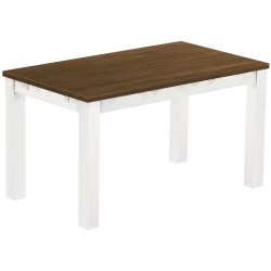 Esstisch 140x80 Rio Classico Nussbaum Weiss massiver Pinien Holztisch - vorgerichtet für Ansteckplatten - Tisch ausziehbar