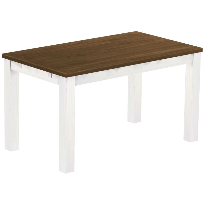 Esstisch 140x80 Rio Classico Nussbaum Weiss massiver Pinien Holztisch - vorgerichtet für Ansteckplatten - Tisch ausziehbar