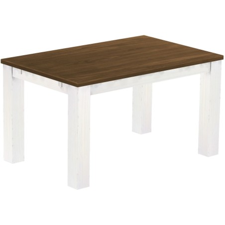 Esstisch 140x90 Rio Classico Nussbaum Weiss massiver Pinien Holztisch - vorgerichtet für Ansteckplatten - Tisch ausziehbar
