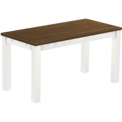 Esstisch 150x73 Rio Classico Nussbaum Weiss massiver Pinien Holztisch - vorgerichtet für Ansteckplatten - Tisch ausziehbar