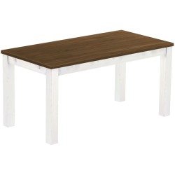 Esstisch 160x80 Rio Classico Nussbaum Weiss massiver Pinien Holztisch - vorgerichtet für Ansteckplatten - Tisch ausziehbar