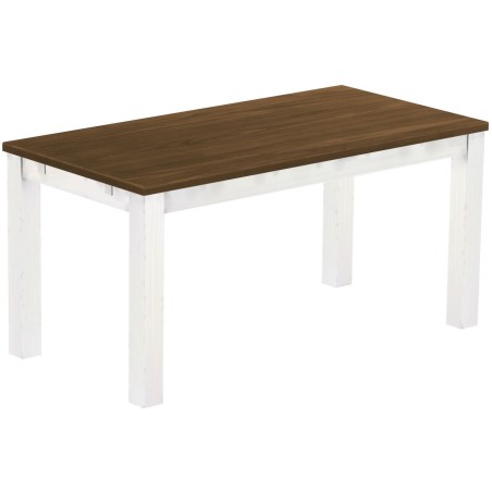 Esstisch 160x80 Rio Classico Nussbaum Weiss massiver Pinien Holztisch - vorgerichtet für Ansteckplatten - Tisch ausziehbar